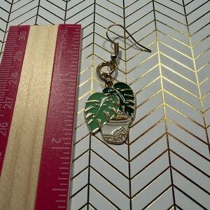 Handmade Monstera Plant Earrings Gold Tone Nickel Free Dangle